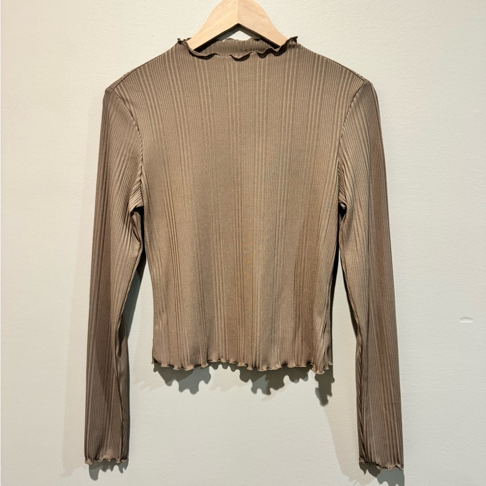 Ribbed Long Sleeve Top with Ruffle Detail